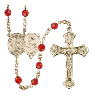 14 Karat Gold-Filled 6mm Austrian Crystal Our Lady of Guadalupe Rosary in Ruby