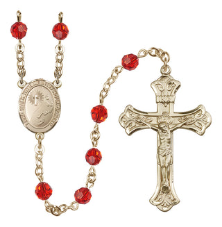 14 Karat Gold-Filled 6mm Austrian Crystal Footprints / Cross Rosary in Ruby