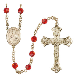 14 Karat Gold-Filled 6mm Austrian Crystal Saint Pius X Rosary in Ruby