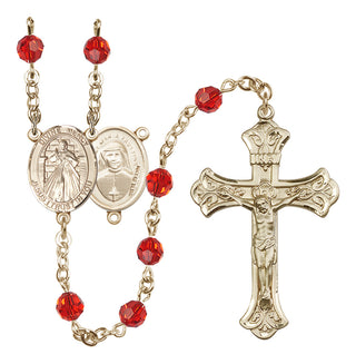 14 Karat Gold-Filled 6mm Austrian Crystal Divine Mercy Rosary in Ruby