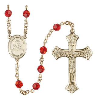 14 Karat Gold-Filled 6mm Austrian Crystal Saint John Berchmans Rosary in Ruby