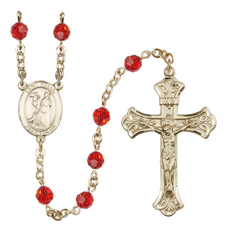 14 Karat Gold-Filled 6mm Austrian Crystal Saint Rocco Rosary in Ruby