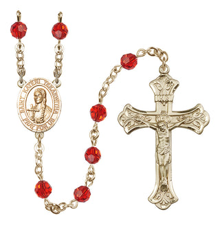 14 Karat Gold-Filled 6mm Austrian Crystal Saint Kateri Tekakwitha Rosary in Ruby