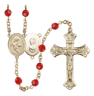 14 Karat Gold-Filled 6mm Austrian Crystal Saint Christopher/Basketball Rosary in Ruby