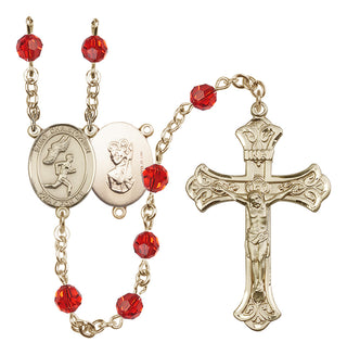 14 Karat Gold-Filled 6mm Austrian Crystal Saint Christopher/Track&Field-Men Rosary in Ruby