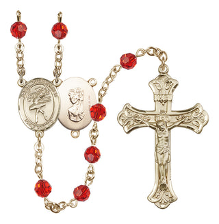 14 Karat Gold-Filled 6mm Austrian Crystal Saint Christopher/Dance Rosary in Ruby