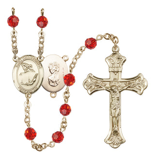 14 Karat Gold-Filled 6mm Austrian Crystal Saint Christopher/Gymnastics Rosary in Ruby