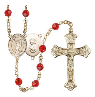 14 Karat Gold-Filled 6mm Austrian Crystal Saint Christopher/Lacrosse Rosary in Ruby