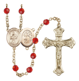14 Karat Gold-Filled 6mm Austrian Crystal Saint Sebastian / Baseball Rosary in Ruby