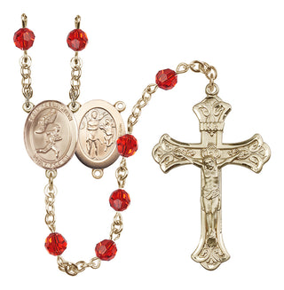 14 Karat Gold-Filled 6mm Austrian Crystal Saint Sebastian /Track&Field-Men Rosary in Ruby