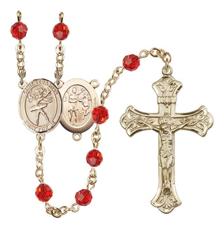 14 Karat Gold-Filled 6mm Austrian Crystal Saint Sebastian / Dance Rosary in Ruby
