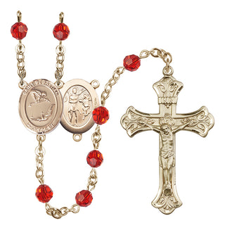 14 Karat Gold-Filled 6mm Austrian Crystal Saint Sebastian/Gymnastics Rosary in Ruby
