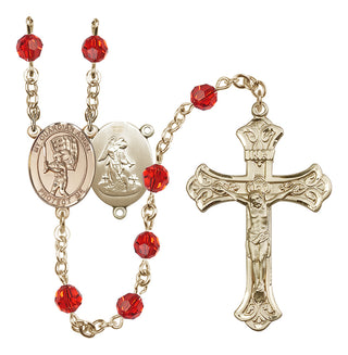 14 Karat Gold-Filled 6mm Austrian Crystal Guardian Angel/Baseball Rosary in Ruby