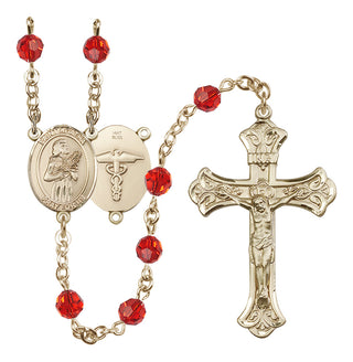 14 Karat Gold 6mm Austrian Crystal Saint Agatha / Nurse Rosary in Ruby