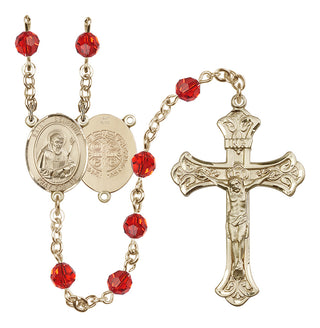 14 Karat Gold 6mm Austrian Crystal Saint Benedict Rosary in Ruby
