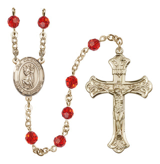 14 Karat Gold 6mm Austrian Crystal San Cristobal Rosary in Ruby