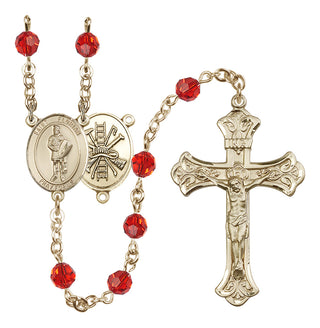 14 Karat Gold 6mm Austrian Crystal Saint Florian/Firefighter Rosary in Ruby