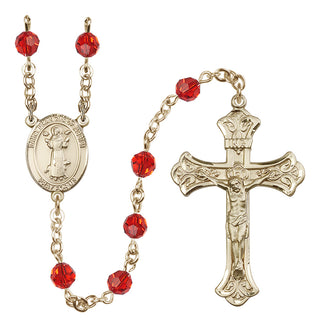 14 Karat Gold 6mm Austrian Crystal Saint Francis of Assisi Rosary in Ruby
