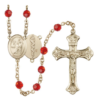 14 Karat Gold 6mm Austrian Crystal Saint Luke the Apostle / Doctor Rosary in Ruby