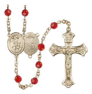 14 Karat Gold 6mm Austrian Crystal Guardian Angel / Nat'l Guard Rosary in Ruby