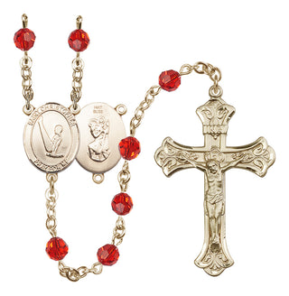 14 Karat Gold 6mm Austrian Crystal Saint Christopher/Gymnastics Rosary in Ruby
