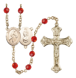 14 Karat Gold 6mm Austrian Crystal Saint Christopher/Basketball Rosary in Ruby