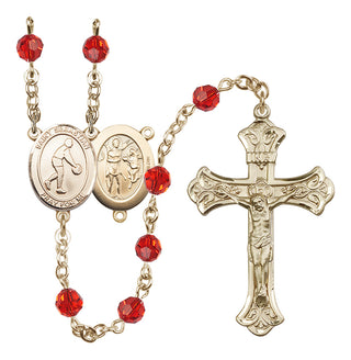 14 Karat Gold 6mm Austrian Crystal Saint Sebastian/Basketball Rosary in Ruby