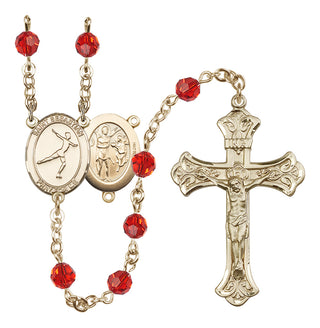 14 Karat Gold 6mm Austrian Crystal Saint Sebastian/Figure Skating Rosary in Ruby