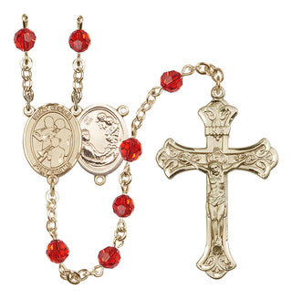 14 Karat Gold 6mm Austrian Crystal Saint Cecilia / Marching Band Rosary in Ruby