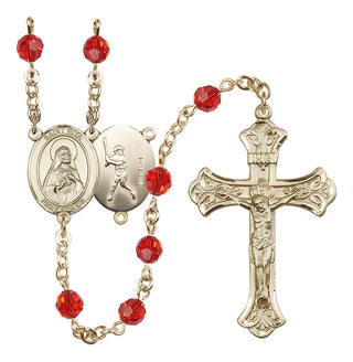14 Karat Gold 6mm Austrian Crystal Saint Rita / Baseball Rosary in Ruby