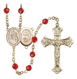 14 Karat Gold 6mm Austrian Crystal Saint Sebastian / Motorcycle Rosary in Ruby