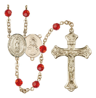 14 Karat Gold 6mm Austrian Crystal Virgen de Guadalupe Rosary in Ruby