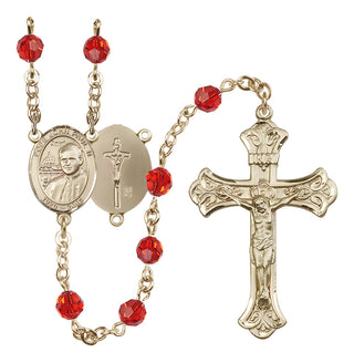 14 Karat Gold 6mm Austrian Crystal Saint John Paul II Rosary in Ruby