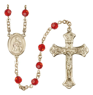 14 Karat Gold 6mm Austrian Crystal Saint Angela Merici Rosary in Ruby