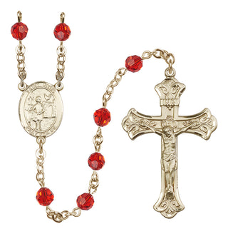 14 Karat Gold 6mm Austrian Crystal Saint Vitus Rosary in Ruby