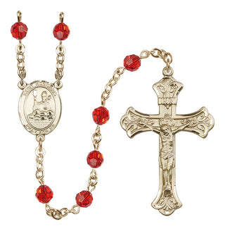 14 Karat Gold 6mm Austrian Crystal Saint Honorius of Amiens Rosary in Ruby