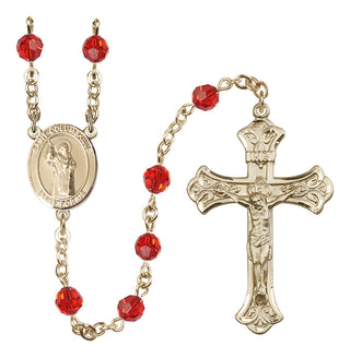 14 Karat Gold 6mm Austrian Crystal Saint Columbkille Rosary in Ruby