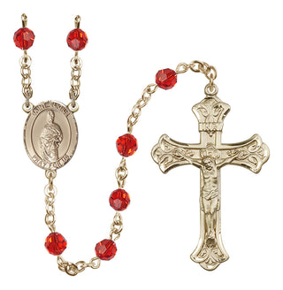 14 Karat Gold 6mm Austrian Crystal Saint Eligius Rosary in Ruby