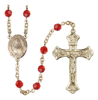 14 Karat Gold 6mm Austrian Crystal Saint Mary Mackillop Rosary in Ruby