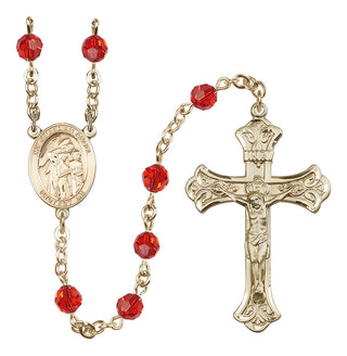 14 Karat Gold 6mm Austrian Crystal Guardian Angel w/Children Rosary in Ruby