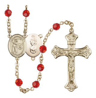 14 Karat Gold 6mm Austrian Crystal Saint Christopher/Golf Rosary in Ruby