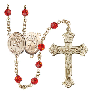 14 Karat Gold 6mm Austrian Crystal Saint Sebastian / Dance Rosary in Ruby