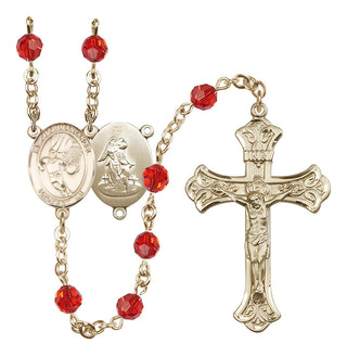14 Karat Gold 6mm Austrian Crystal Guardian Angel/Basketball Rosary in Ruby