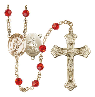 14 Karat Gold 6mm Austrian Crystal Guardian Angel/Softball Rosary in Ruby