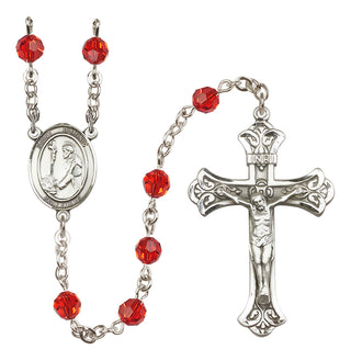 Sterling Silver 6mm Austrian Crystal Saint Dominic de Guzman Rosary in Ruby