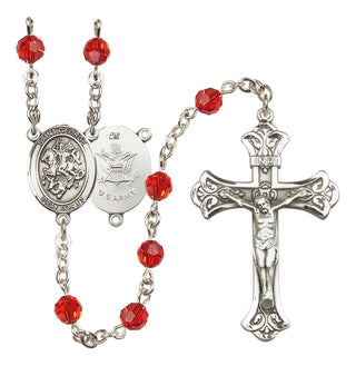 Sterling Silver 6mm Austrian Crystal Saint George / Army Rosary in Ruby