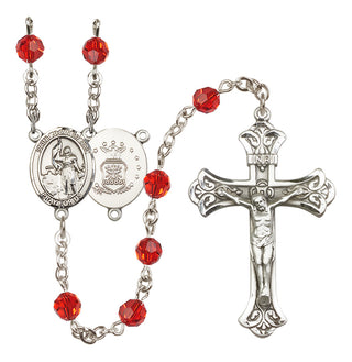 Sterling Silver 6mm Austrian Crystal Saint Joan of Arc / Air Force Rosary in Ruby