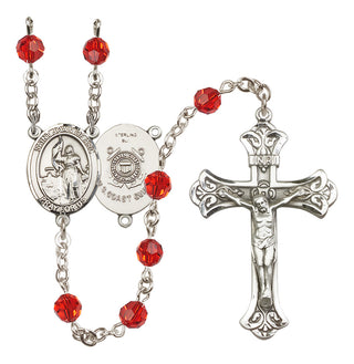 Sterling Silver 6mm Austrian Crystal Saint Joan of Arc /Coast Guard Rosary in Ruby