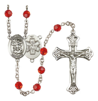 Sterling Silver 6mm Austrian Crystal Saint Michael / EMT Rosary in Ruby