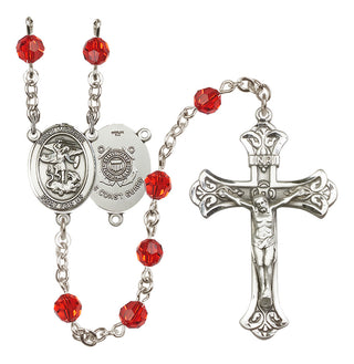 Sterling Silver 6mm Austrian Crystal Saint Michael / Coast Guard Rosary in Ruby
